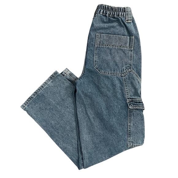 Simple Society Womens Blue Elastic Waist Straight Denim Cargo Jeans Size 3/26 - Picture 6 of 8